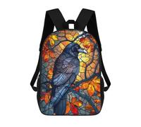 sinyumoney Raven in Autumn Stained Glass Mochilas Infantiles Mochila Escolar Mochila Impresa En 3D Para Niños Mochilas De Viaje Bolsas Para Libros Mochila Escolar Para Niños 17inch
