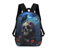 sinyumoney Raven Skull Flowers Mochila Escolar Para Niños, Mochila Escolar Impresa En 3D Para Estudiantes De Primaria Y Secundaria 17inch