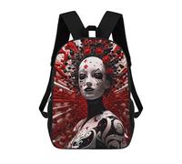 sinyumoney Red And White Artistic Portrait Mochila Escolar Para Niños Y Niñas, Mochila Informal De Viaje, Mochila De Gran Capacidad Para El Día A Día 17inch