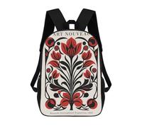 sinyumoney Red Art Nouveau Nature Mochila Escolar, Mochila De Negocios Para Portátil, Mochila Informal Unisex Para Hombres, Mujeres Y Adolescentes 17inch