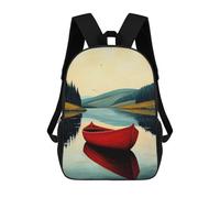 sinyumoney Red Boat Reflection - Naïf Serene Lake Art Mochila Infantil De Moda Divertida Mochila Escolar Para Niños Y Adolescentes Con Impresión 3D Para Niños 17inch