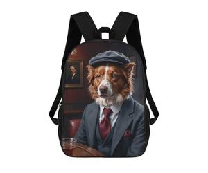 sinyumoney Red Border Collie Dog in Suit at The Pub Mochila Escolar Impresa En 3D Mochilas Informales Para Niños Mochila Escolar Impresa En 3D Para Niños De Primaria Y Secundaria 17inch