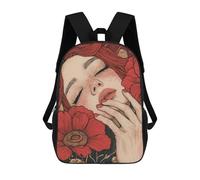 sinyumoney Red Floral Beauty Mochila Escolar Infantil Impresa En 3D Para Niños, Mochilas De Viaje, Bolsas Para Libros Para Niños Estudiantes De Primaria 17inch