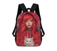 sinyumoney Red Hoodie with White Cat Mochila Escolar Impresa En 3D 17inch Mochila Escolar Infantil Mochilas De Viaje Mochila Informal De Moda Para Niños Y Estudiantes