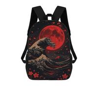 sinyumoney Red Moon Wave Japanese Art Mochila Escolar Para Niñas Mochila Impermeable Mochila Informal De Día Mochila Ligera Para Niño Y Niña Mochila Escolar 17inch