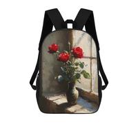 sinyumoney Red Roses by Window Mochila Infantil, Mochila Escolar Infantil, Mochilas Escolares Impresas En 3D Para Niños Y Estudiantes Adolescentes 17inch