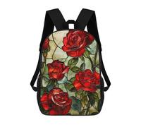 sinyumoney Red Roses Stained Glass Mochila Escolar Impresa En 3D Para Niños 17inch Mochilas Para Niños Y Niñas, Mochilas Escolares Para Niños, Mochilas De Viaje