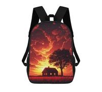 sinyumoney Red Sunset Cottage Scene Mochila Escolar Resistente Al Agua, Mochila De Viaje, Bolsa Para Computadora Para Hombres, Mujeres Y Adolescentes 17inch