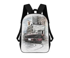 sinyumoney Red Tram In The City Mochila Escolar Impermeable Para Ordenador, Ideal Para El Campus, Actividades Al Aire Libre, Viajes Y Deportes 17inch