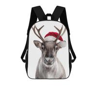 sinyumoney Reindeer with Santa Hat Mochilas Para Niños Mochila Escolar Mochila Escolar Impresa En 3D Para Niños Estudiantes De Primaria Y Secundaria 17inch