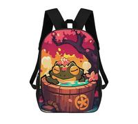 sinyumoney Relaxing Frog in Onsen, Cherry Blossom Bath Mochila Infantil Con Impresión 3D, Mochila Escolar Para Niños, Mochila Informal Divertida Para Niños Y Adolescentes 17inch