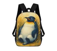 sinyumoney Relaxing Penguin in Golden Field Mochilas De 17 Pulgadas Para Niños, Mochilas Escolares Impresas En 3D Para Estudiantes De Primaria Y Secundaria, Para Niños Y Niñas.