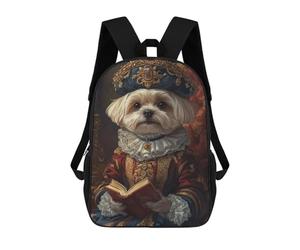 sinyumoney Renaissance-Inspired Maltese Dog Print Dog in Royal Attire Mochila Escolar Grande Resistente Al Agua Para Portátil Para Niños/niñas/adolescentes 17inch