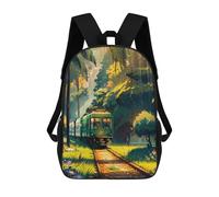 Sinyumoney Retro Car 16 mochila escolar impresa en 3D para niños y niñas mochila portátil para niños y niñas, Tren forestal, 17"