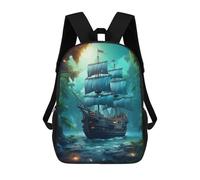 Sinyumoney Retro Car 16 mochila escolar impresa en 3D para niños y niñas mochila portátil para niños y niñas, Ship Pirate Fantasy, 17"
