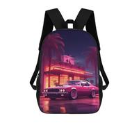 sinyumoney Retro Car Night Scene Mochila Escolar Infantil Con Impresión 3D, Mochila Escolar Informal Para Niños De Primaria Y Secundaria 17inch