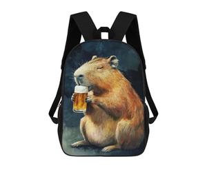 Sinyumoney Retro Esquí Mochilas Para Niños, Mochila Escolar, Mochila Impresa 3D Para Niños, Mochila De Viaje, Bolsa De Libros, Bolsa De Escuela Para Niños, Capybara Drinking Beer, 17"
