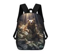 sinyumoney Rich Wealthy Brown Bear Mochila Escolar Infantil De 17 Pulgadas, Impresa En 3D, Estilo Casual, Para Niños, Ideal Para Viajes, Como Mochila Escolar O Para Llevar Libros.