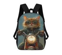 sinyumoney Rider Cat Biker Style -3 Mochila Escolar Grande Resistente Al Agua Para Portátil Para La Escuela/trabajo/viajes 17inch