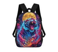sinyumoney Roaring Tiger with Moon And Flames Mochila Infantil Para Niñas Y Niños, Mochila De Día, Escuela Primaria, Perfecta Para La Vuelta Al Cole O Educación Física, Regalos Y Viajes 17inch