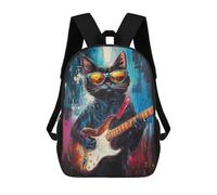 sinyumoney Rock Star Cat Guitar Painting -3 Mochila Escolar Para El Trabajo, Negocios, Universidad, Escuela Para Hombres/mujeres 17inch