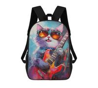 sinyumoney Rock Star Cat Guitar Painting -5 Mochila Escolar Infantil De 17 Pulgadas, Mochila Escolar Impresa En 3D Para Niños De Primaria Y Secundaria