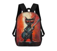 sinyumoney Rock Star Cat with Guitar Mochila Escolar Para La Escuela Secundaria, Preparatoria, Universidad Y Viajes Para Niños/niñas/adolescentes 17inch