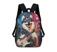 sinyumoney Rock Star Husky Guitar Painting Mochila Escolar Infantil Impresa En 3D 17inch Mochilas De Moda Para Niños De Primaria Y Secundaria