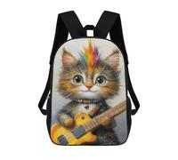 sinyumoney Rock Star Kitten with Guitar -2 Mochila Escolar Infantil Impresa En 3D Para Niños, Mochila De Viaje De Alta Capacidad, Mochilas Para Libros De 17 Pulgadas Para Niños