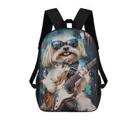 sinyumoney Rock Star Pup Cool Dog Playing Guitar Mochila Escolar Infantil De 17 Pulgadas, Mochila Escolar Impresa En 3D Para Niños De Primaria Y Secundaria