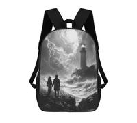 sinyumoney Romantic Stormy Shore with Lighthouse - Charcoal Art Mochila Escolar Mochilas Escolares Para Niñas Y Niños Mochila Con Bolsillo Mochila Escolar De Moda Para Niños 17inch