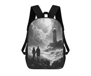 sinyumoney Romantic Stormy Shore with Lighthouse - Charcoal Art Mochila Escolar Mochilas Escolares Para Niñas Y Niños Mochila Con Bolsillo Mochila Escolar De Moda Para Niños 17inch