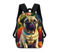 sinyumoney Royal Pug in Flowers Mochila Escolar Infantil De 17 Pulgadas, Mochila Escolar Impresa En 3D Para Niños De Primaria Y Secundaria