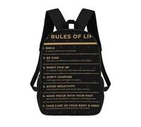 sinyumoney Rules Of Life Mochila Escolar De Moda Para Papelería, Impermeable, Informal, Para El Campus, Actividades Al Aire Libre, Viajes Y Deportes 17inch