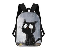 sinyumoney Sad Black Cat in The Rain Mochilas Infantiles Impresas En 3D, Mochilas De Moda Informales, Mochilas De Viaje Bonitas, Mochilas Informales Para Exteriores Para Niños Y Niñas 17inch