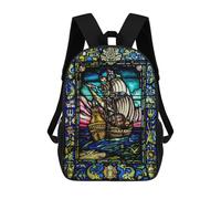 sinyumoney Sailing Ship Stain Glass Mochilas Para Niños Y Estudiantes, Mochilas Escolares Impresas En 3D, Mochilas Para Estudiantes De Primaria Y Secundaria Para Niños Y Niñas 17inch
