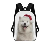 sinyumoney Samoyed Dog with Santa Hat Mochila Infantil Para Niñas, Mochila Escolar 3D, Mochila Para Niños Pequeños, Mochila Informal De Día, Mochila Escolar De Moda 17inch