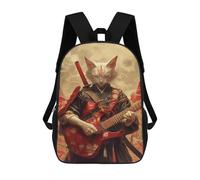 sinyumoney Samurai Cat Playing Guitar Mochilas Impresas En 3D Para Niños 17inch Mochilas De Moda Informales Para El Día A Día, Bolsas De Viaje, Mochilas Informales Para Exteriores Para Niños Y Niñas