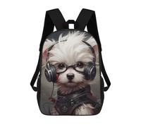 sinyumoney Santa Claus in Snowy Village Christmas Mochila De Día, Mochila Profesional, Bolsa De Libros Impermeable Para Hombres/Mujeres, Maltese Dog With Headphones Futuristic Pet A, 17"