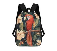 sinyumoney Scarlet Macaw in Tropical Floral Setting Mochila Escolar Infantil Impresa En 3D Para Niños, Mochila De Viaje De Alta Capacidad, Bolsas Para Libros, Mochila Escolar Infantil 17inch