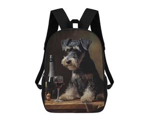 sinyumoney Schnauzer Enjoying Wine Mochila Infantil, Mochila Escolar Impresa En 3D, Mochila Para Niños Y Niñas, Mochila Escolar Ajustable Para La Escuela Primaria 17inch