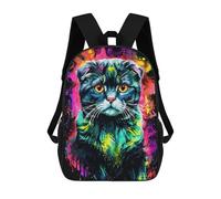 sinyumoney Scottish Fold Cat Portrait Neon Mochila Escolar Mochilas Escolares Para Niñas Y Niños Mochila Con Bolsillo Mochila Escolar De Moda Mochila Infantil 17inch
