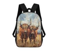 sinyumoney Scottish Highland Cow Painting Mochilas De 17 Pulgadas Para Niños, Mochilas Escolares Impresas En 3D Para Estudiantes De Primaria Y Secundaria, Para Niños Y Niñas.
