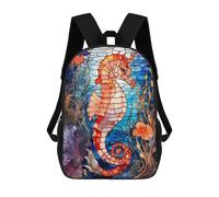 sinyumoney Sea Horse Stained Glass Mochilas Para Niños Mochilas Escolares Mochila Escolar Para Niños Impresa En 3D Mochilas De Viaje De Moda Para Niños De Primaria Y Secundaria 17inch