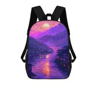 sinyumoney Serene Sunset River Village Mochilas Infantiles Impresas En 3D De 17 Pulgadas. Mochila Escolar Informal Impresa En 3D Para Niños De Primaria Y Secundaria.