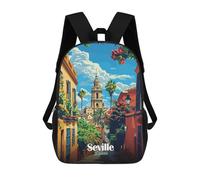 sinyumoney Seville, Spain Street View Illustration Mochila Escolar Mochilas Escolares Para Niñas Y Niños Mochila Con Bolsillo Mochila Escolar De Moda Para Niños 17inch