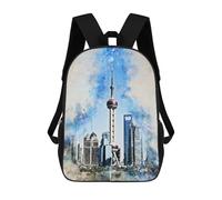 sinyumoney Shanghai in Watercolor Mochila Escolar Para Niñas 17inch Mochila Informal Ligera Para Niños Y Niñas, Ideal Para Estudiantes De Secundaria