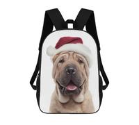 sinyumoney Shar Pei Dog Wearing Santa Hat Mochila Escolar Para Niñas Mochila Impermeable Mochila Informal De Día Mochila Ligera Para Niño Y Niña Mochila Escolar 17inch