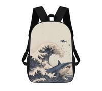 sinyumoney Shark in Japan Great Wave Mochilas Impresas En 3D Para Niños, Mochila Escolar, Mochila De Moda Para Niños De Primaria Y Secundaria 17inch