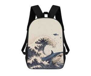 sinyumoney Shark in Japan Great Wave Mochilas Impresas En 3D Para Niños, Mochila Escolar, Mochila De Moda Para Niños De Primaria Y Secundaria 17inch